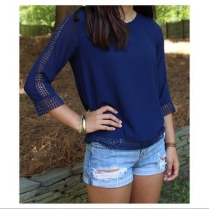 navy dotted lace shirt